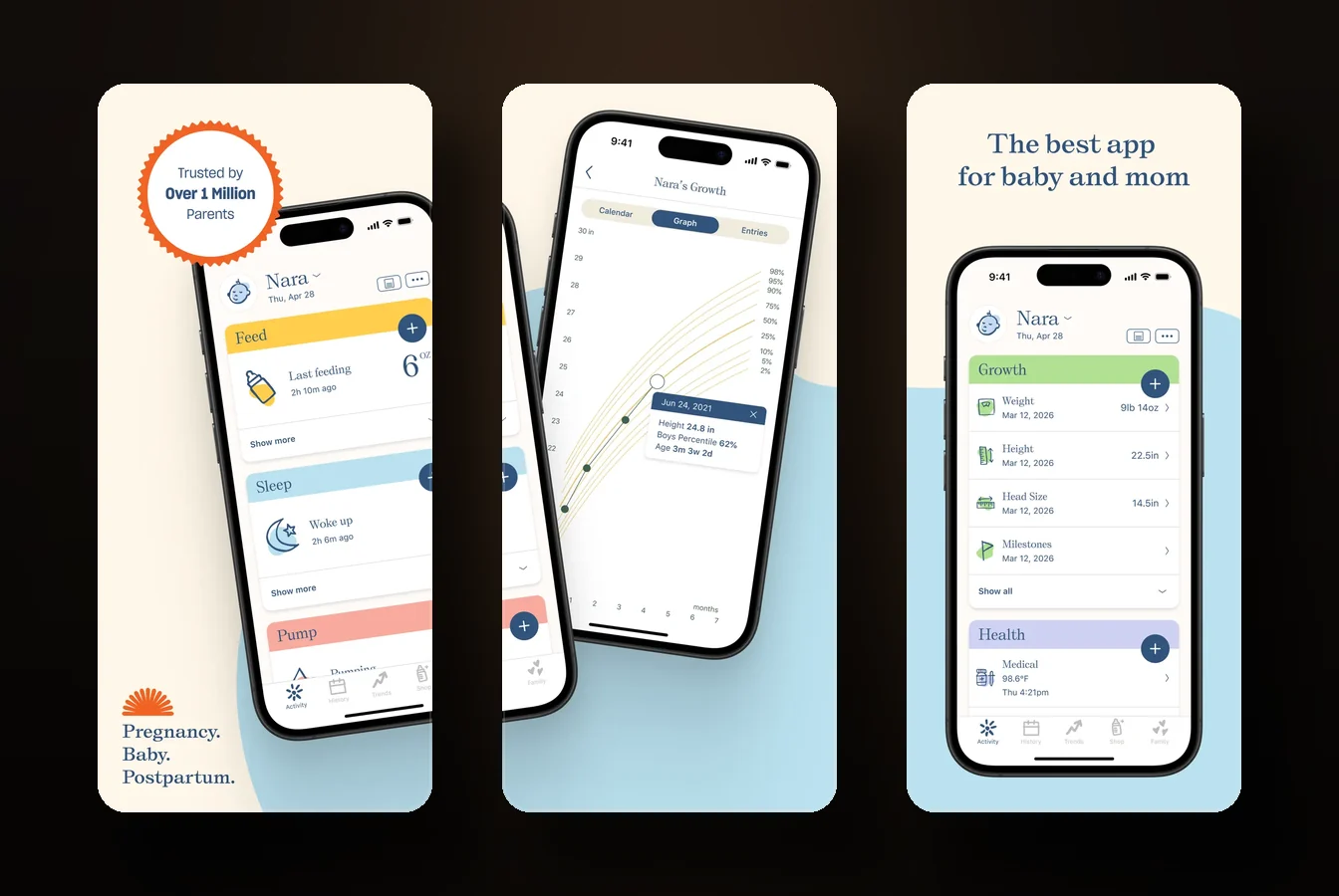 Nara Baby app screens