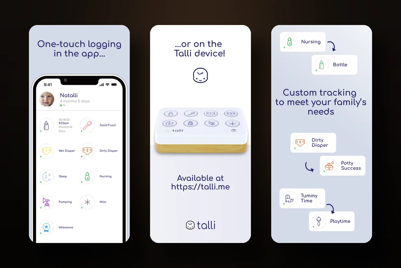 Talli Baby app screens